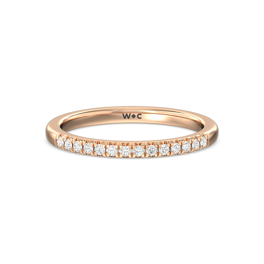 Lyra Fine Petite French Set Diamond Wedding Band with 18KT Rose Gold Cut Diamond in 14KT Rose Gold view 1
