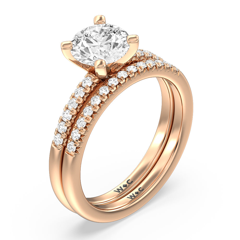Lyra Fine Petite French Set Diamond Wedding Band with 18KT Rose Gold Cut Diamond in 14KT Rose Gold view 4
