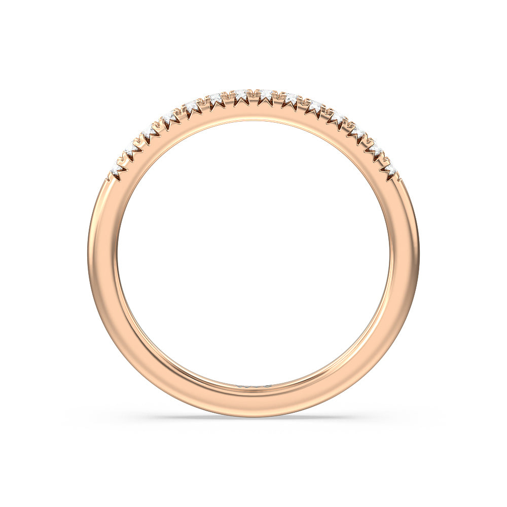 Lyra Fine Petite French Set Diamond Wedding Band with 18KT Rose Gold Cut Diamond in 14KT Rose Gold view 3
