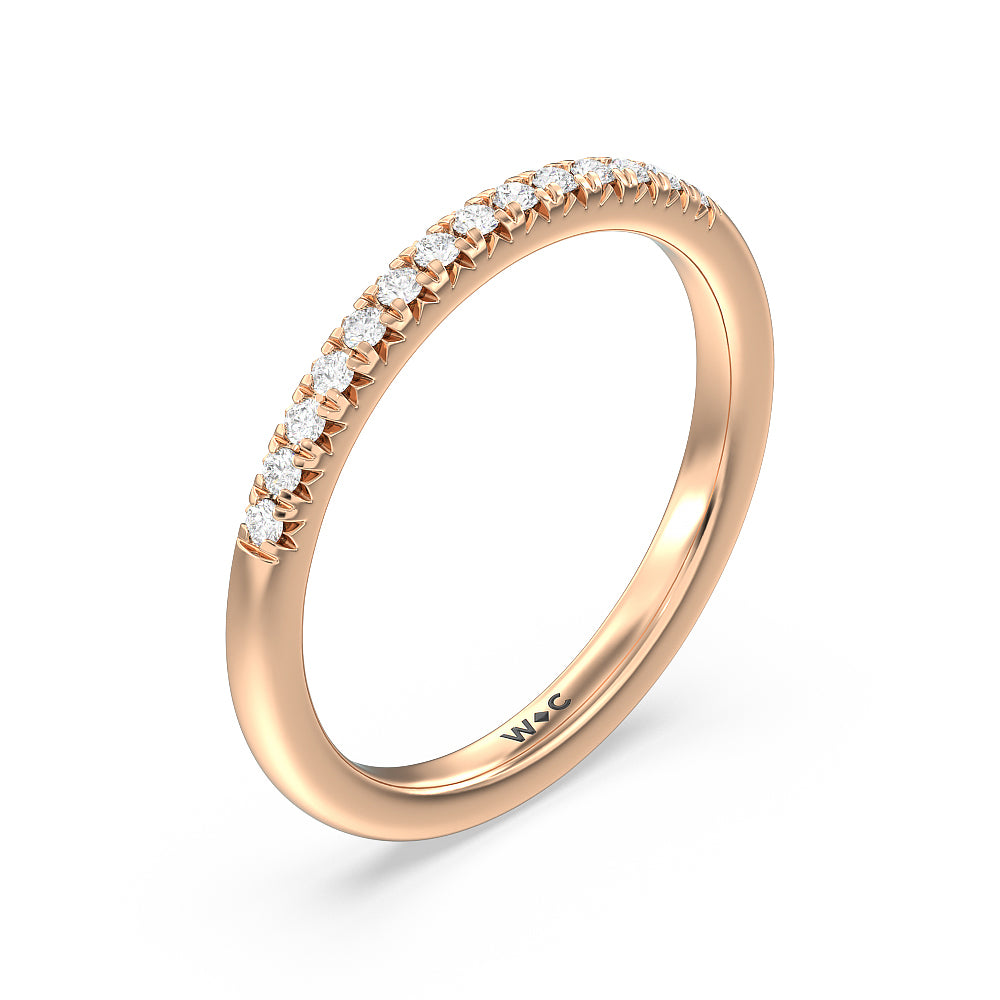 Lyra Fine Petite French Set Diamond Wedding Band with 18KT Rose Gold Cut Diamond in 14KT Rose Gold view 2
