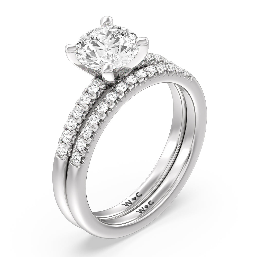 Lyra Fine Petite French Set Diamond Wedding Band with Platinum Cut Diamond in 14KT Platinum view 4
