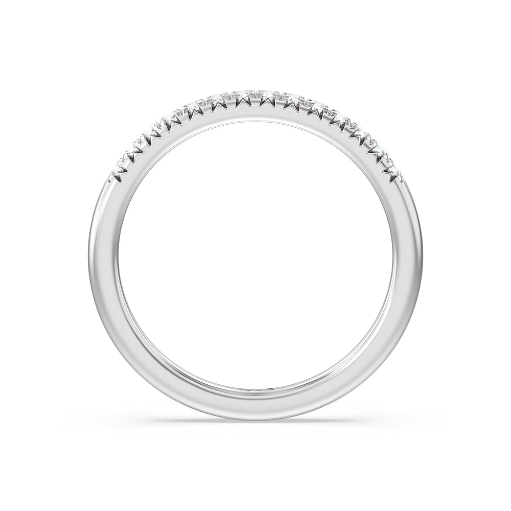 Lyra Fine Petite French Set Diamond Wedding Band with Platinum Cut Diamond in 14KT Platinum view 3
