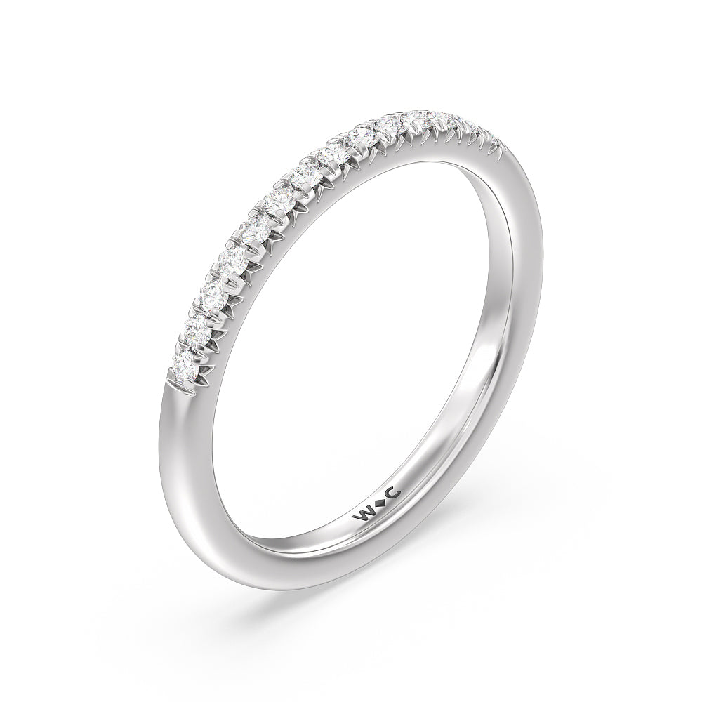 Lyra Fine Petite French Set Diamond Wedding Band with Platinum Cut Diamond in 14KT Platinum view 2
