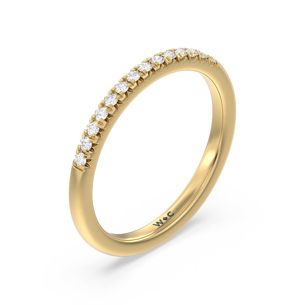 Lyra Fine Petite French Set Diamond Wedding Band with 18KT Yellow Gold Cut Diamond in 14KT Yellow Gold view 2
