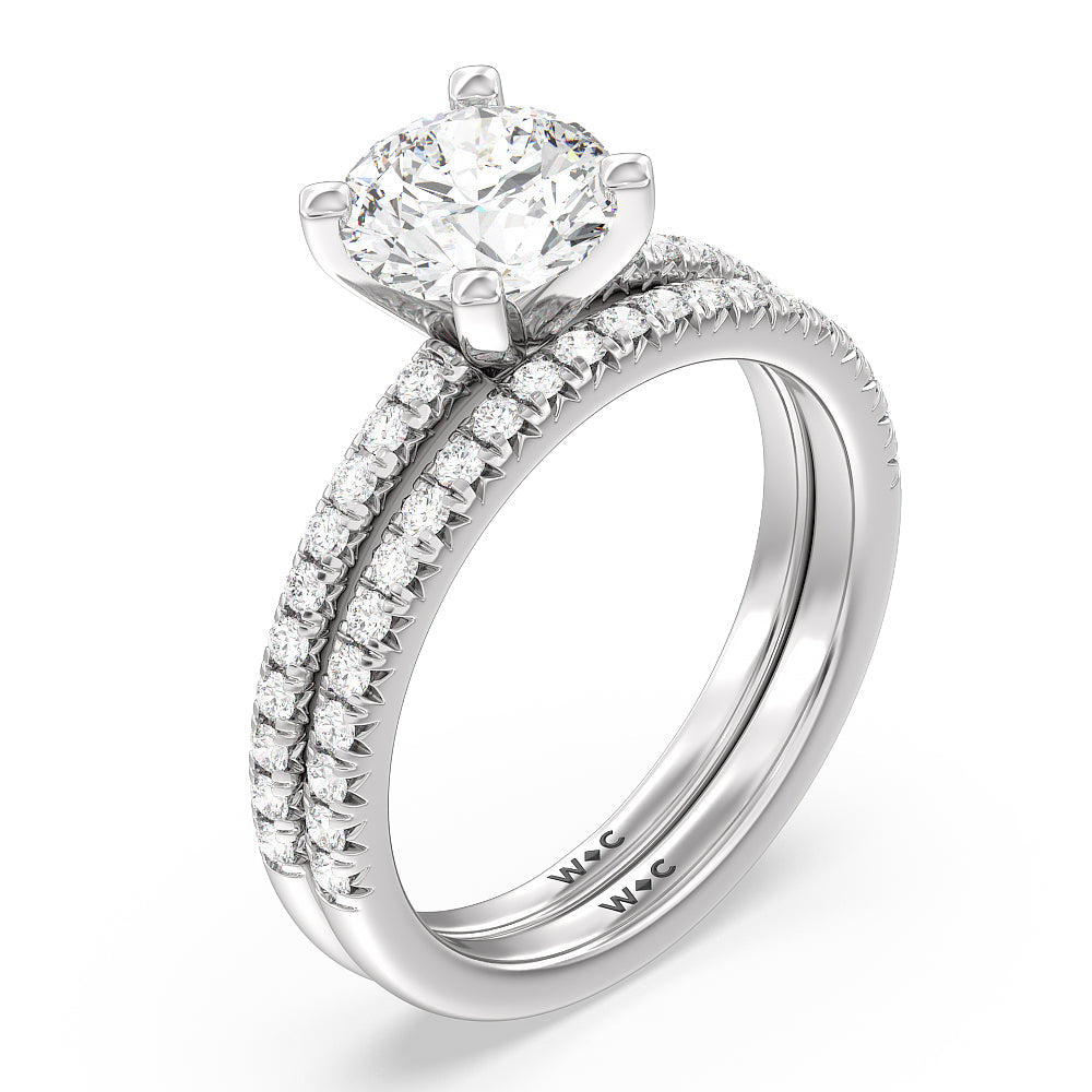Vela Medi French Set Diamond Wedding Band with Platinum Cut Diamond in 14KT Platinum view 3
