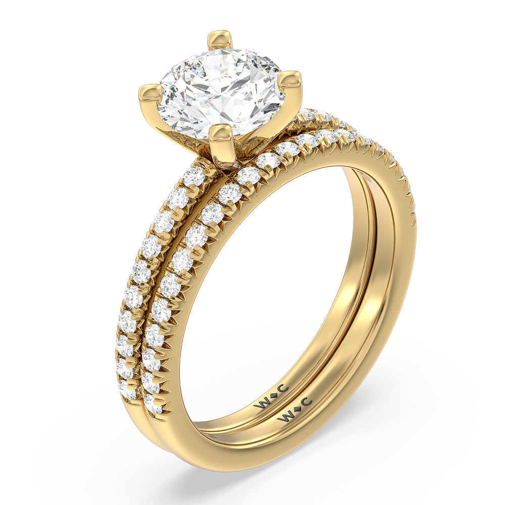Vela Medi French Set Diamond Wedding Band with 18KT Yellow Gold Cut Diamond in 14KT Yellow Gold view 3
