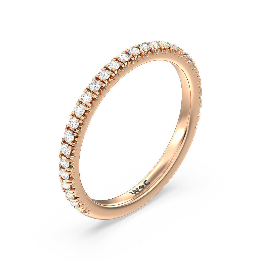 Orion Petite French Set Diamond Wedding Band with 18KT Rose Gold Cut Diamond in 14KT Rose Gold view 4
