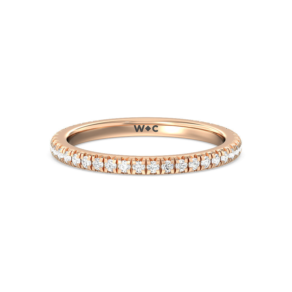 Ara Petite French Set Diamond Wedding Band with 18KT Rose Gold Cut Diamond in 14KT Rose Gold view 1

