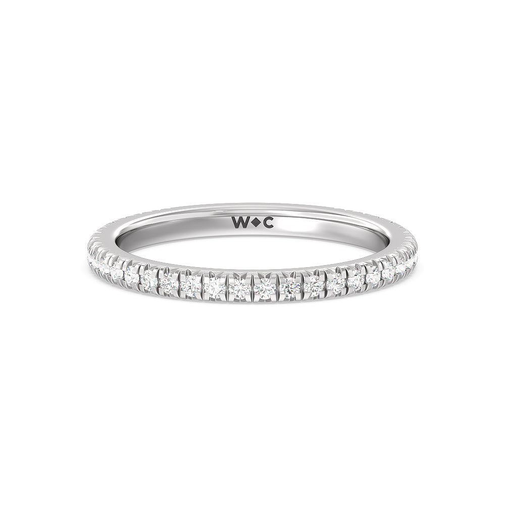Ara Petite French Set Diamond Wedding Band with Platinum Cut Diamond in 14KT Platinum view 1
