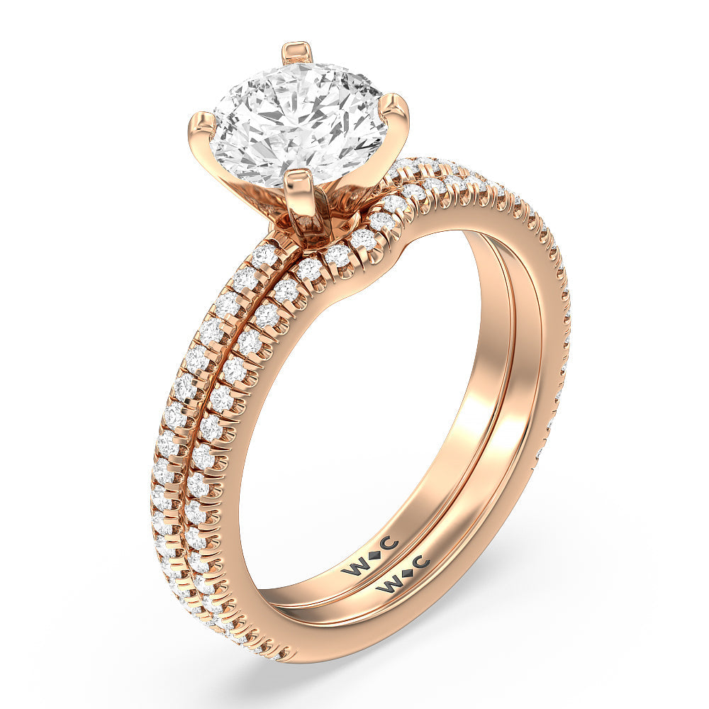 Ara Fine Micro Pave Diamond Wedding Band with 18KT Rose Gold Cut Diamond in 14KT Rose Gold view 3
