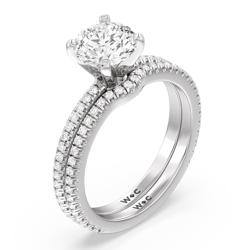 Ara Fine Micro Pave Diamond Wedding Band with Platinum Cut Diamond in 14KT Platinum view 3
