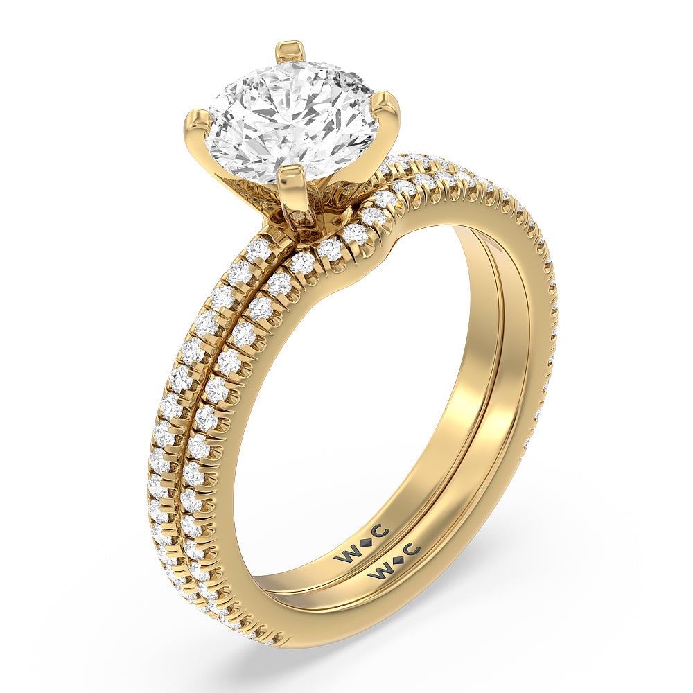 Ara Fine Micro Pave Diamond Wedding Band with 18KT Yellow Gold Cut Diamond in 14KT Yellow Gold view 3
