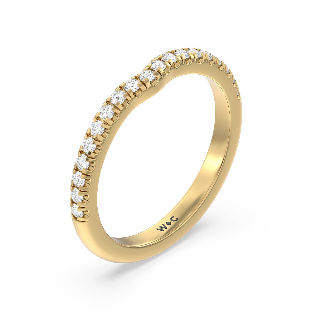 Vela Micro Pave Diamond Wedding Band with 18KT Yellow Gold Cut Diamond in 14KT Yellow Gold view 4
