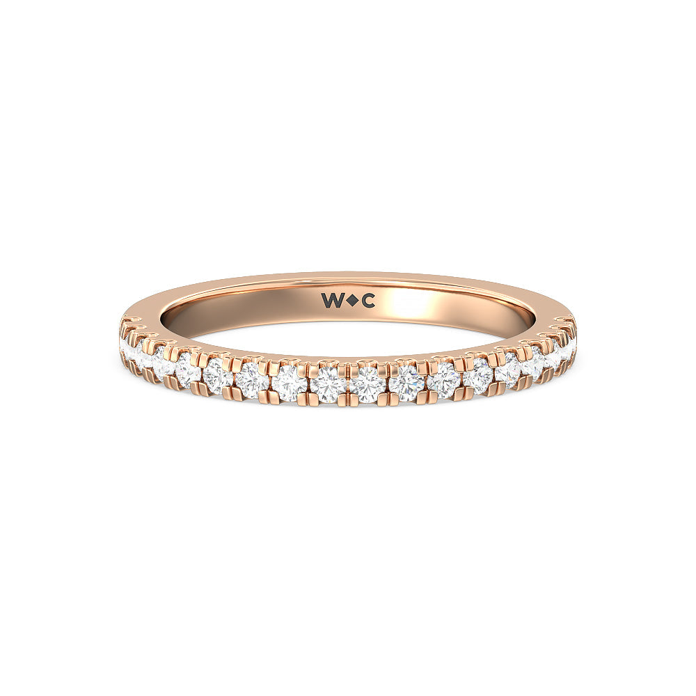 Vela Classic Pave Diamond Wedding Band with 18KT Rose Gold Cut Diamond in 14KT Rose Gold view 1
