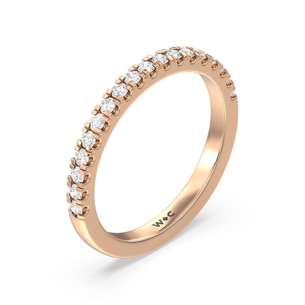Vela Classic Pave Diamond Wedding Band with 18KT Rose Gold Cut Diamond in 14KT Rose Gold view 4

