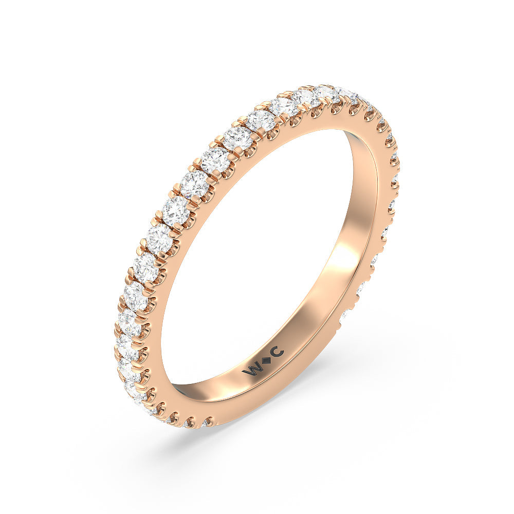Ara Midi Classic Pave Diamond Wedding Band with 18KT Rose Gold Cut Diamond in 14KT Rose Gold view 4
