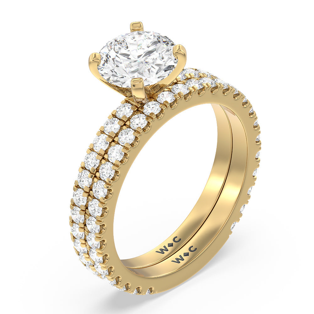 Ara Midi Classic Pave Diamond Wedding Band with 18KT Yellow Gold Cut Diamond in 14KT Yellow Gold view 3
