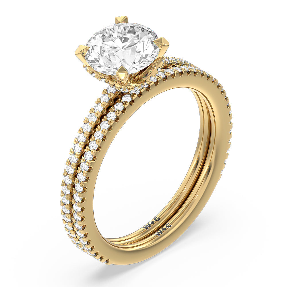Ara Fine Hidden Halo Diamond Wedding Band with 18KT Yellow Gold Cut Diamond in 14KT Yellow Gold view 3
