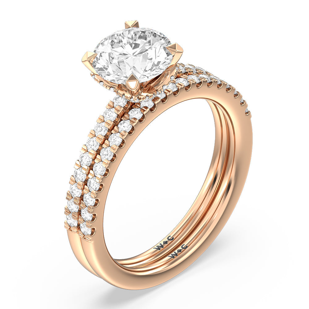 Vela Midi Hidden Halo Diamond Wedding Band with 18KT Rose Gold Cut Diamond in 14KT Rose Gold view 3
