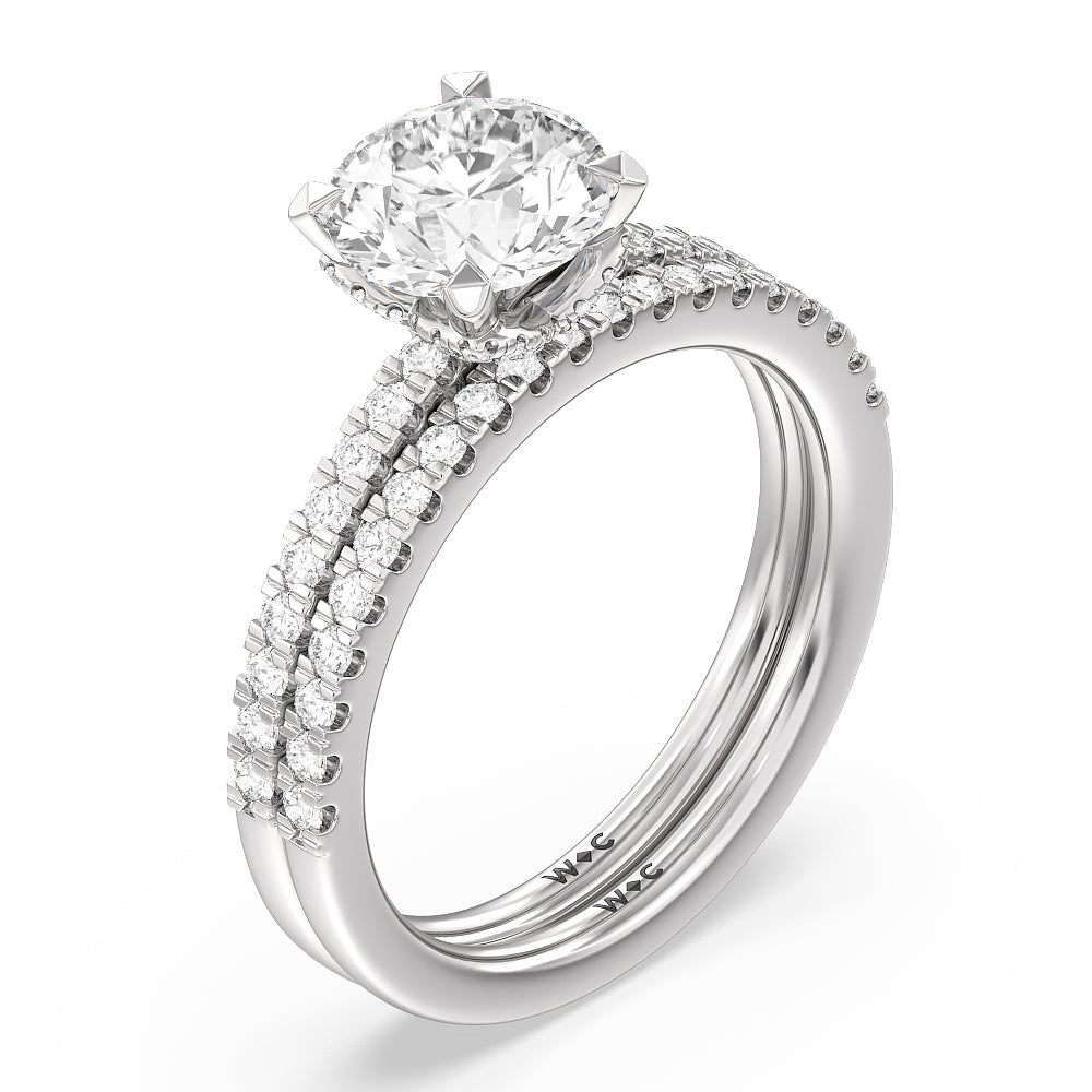 Vela Midi Hidden Halo Diamond Wedding Band with Platinum Cut Diamond in 14KT Platinum view 3
