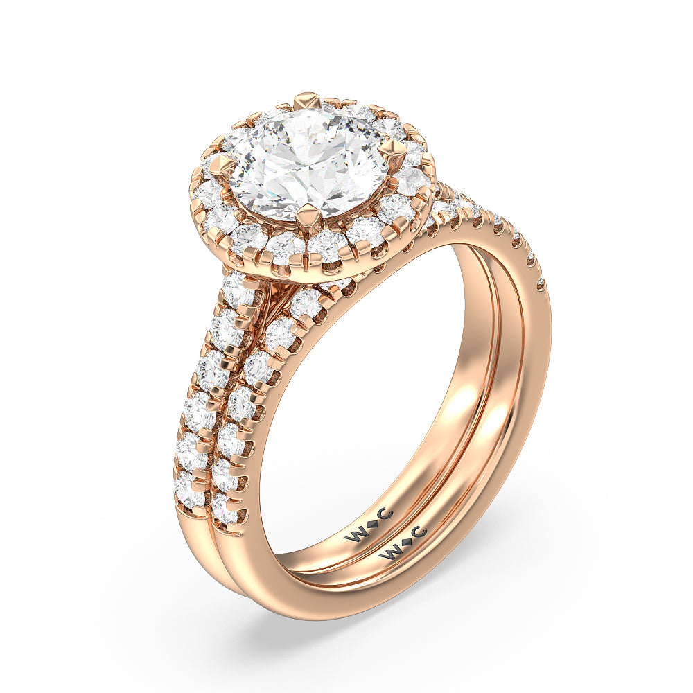 Halo Cathedral Studded Shank Floral Basket Diamond Wedding Band with 18KT Rose Gold Cut Diamond in 14KT Rose Gold view 3
