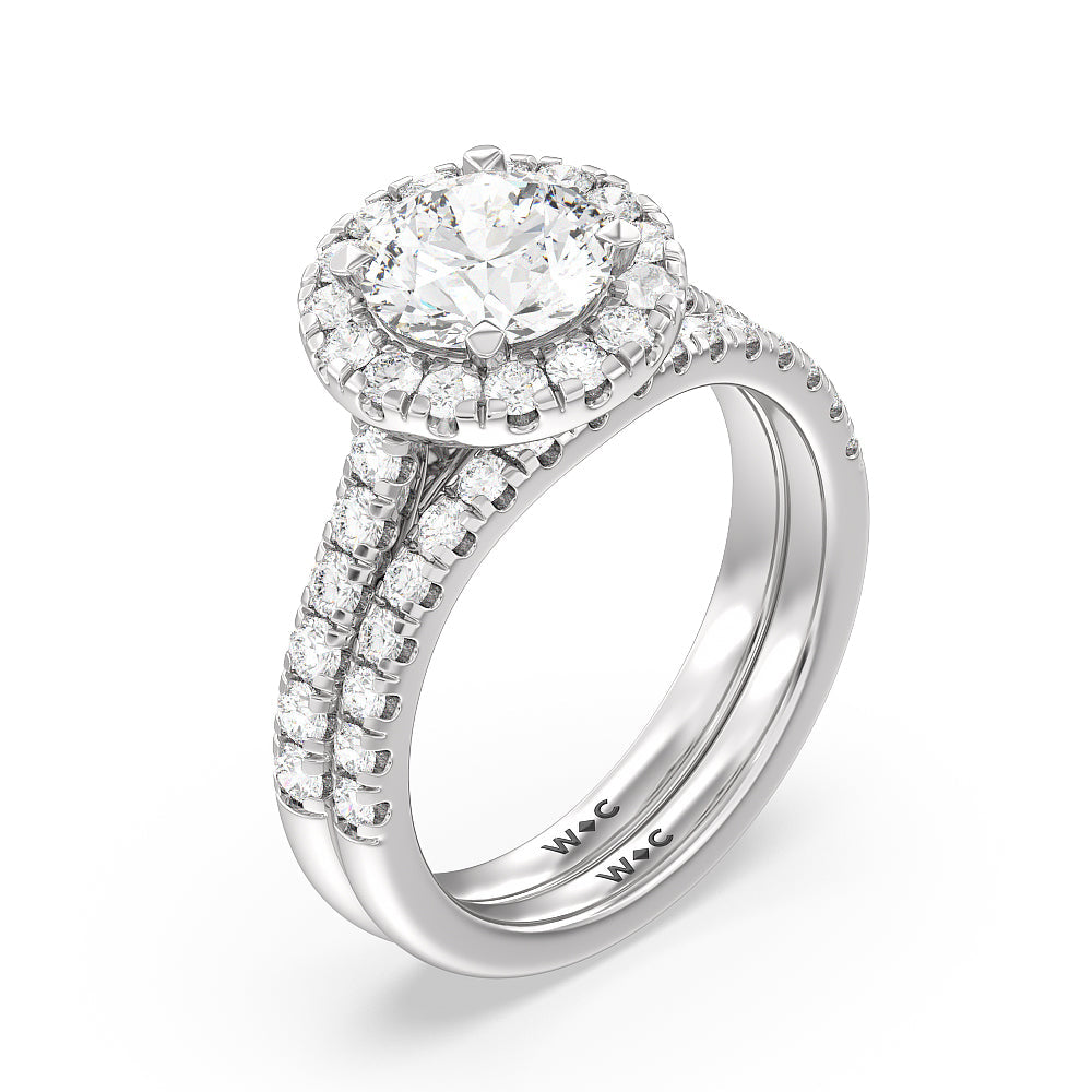Halo Cathedral Studded Shank Floral Basket Diamond Wedding Band with Platinum Cut Diamond in 14KT Platinum view 3
