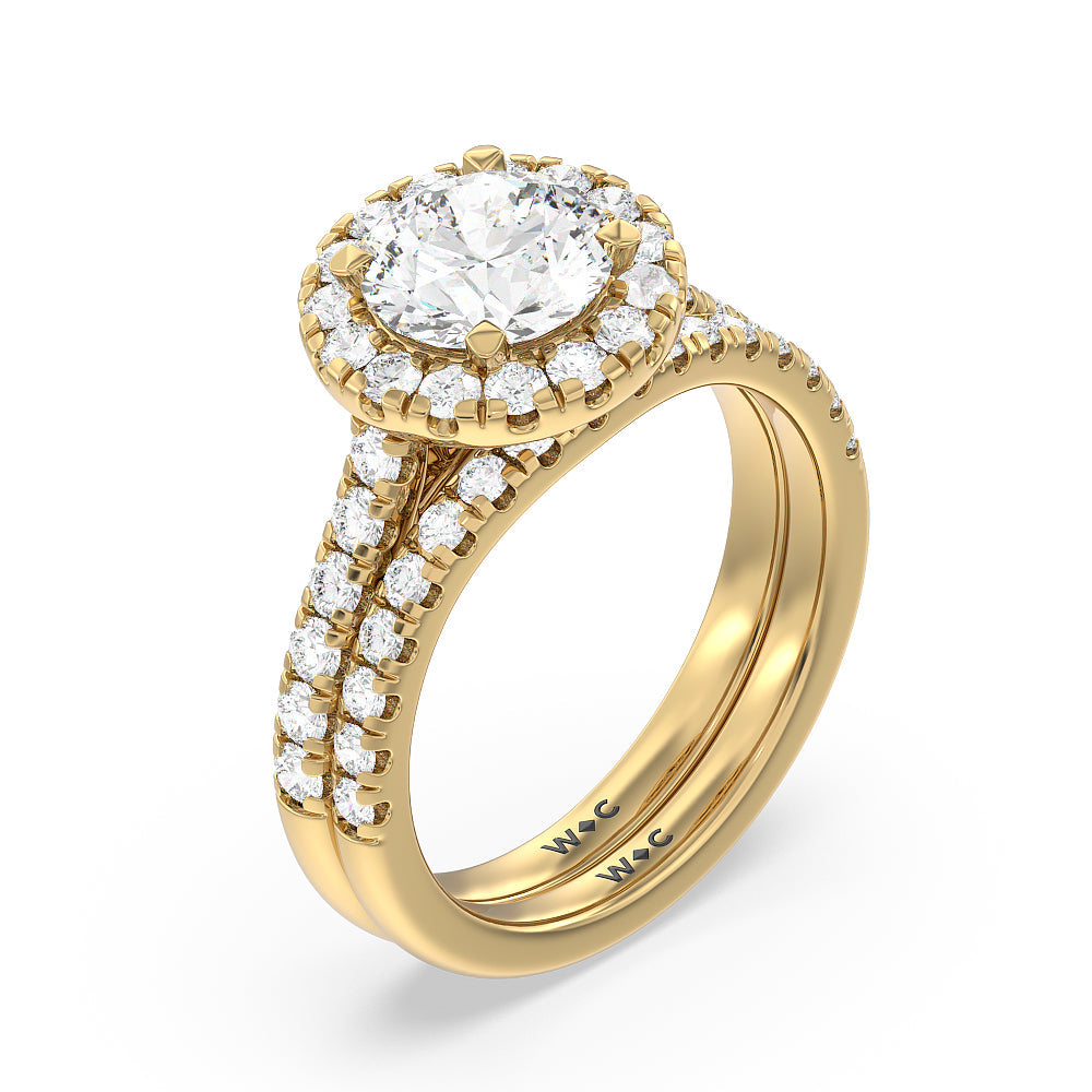 Halo Cathedral Studded Shank Floral Basket Diamond Wedding Band with 18KT Yellow Gold Cut Diamond in 14KT Yellow Gold view 3

