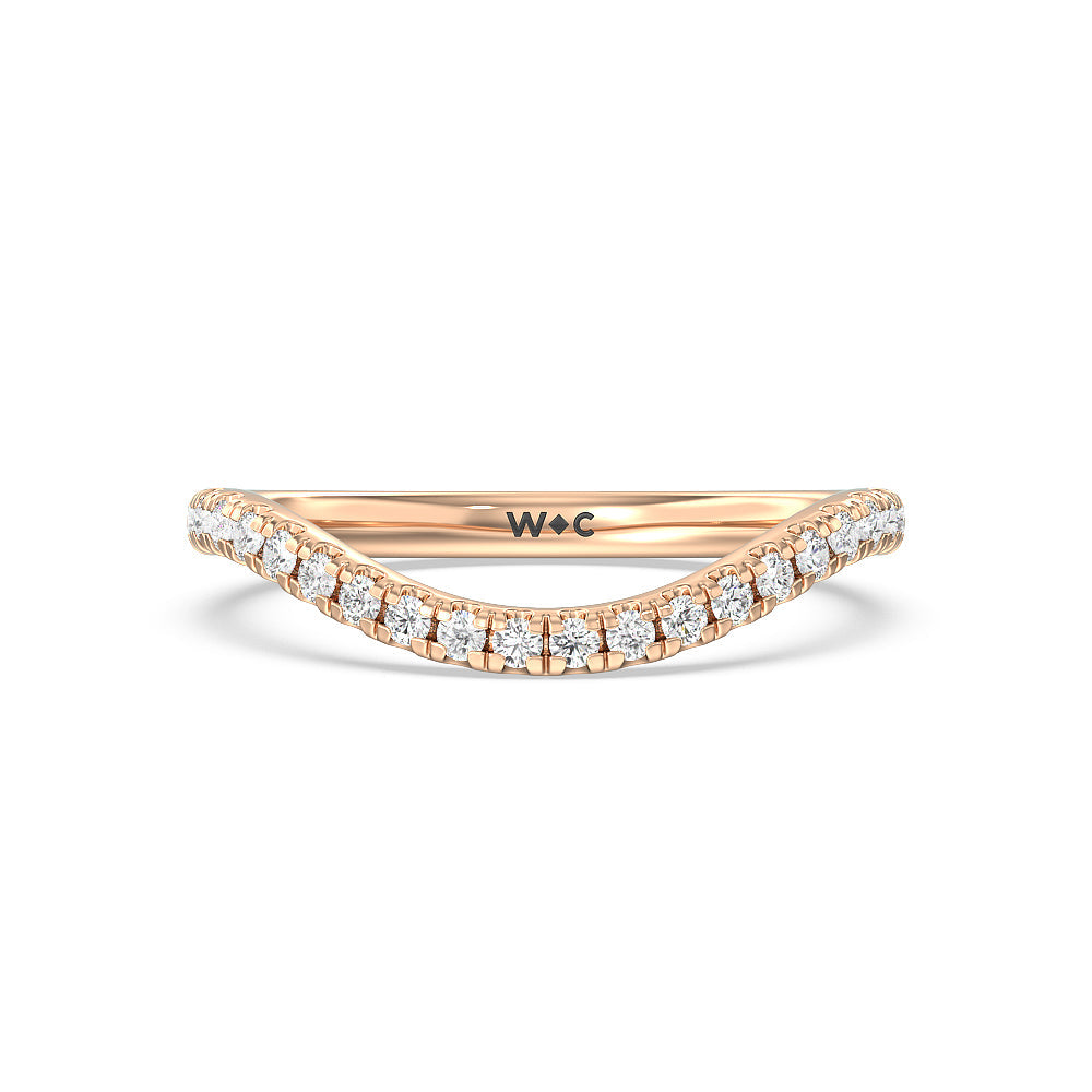 Side Stone Bridge Accent Wedding Band with 18KT Rose Gold Cut Diamond in 14KT Rose Gold view 1
