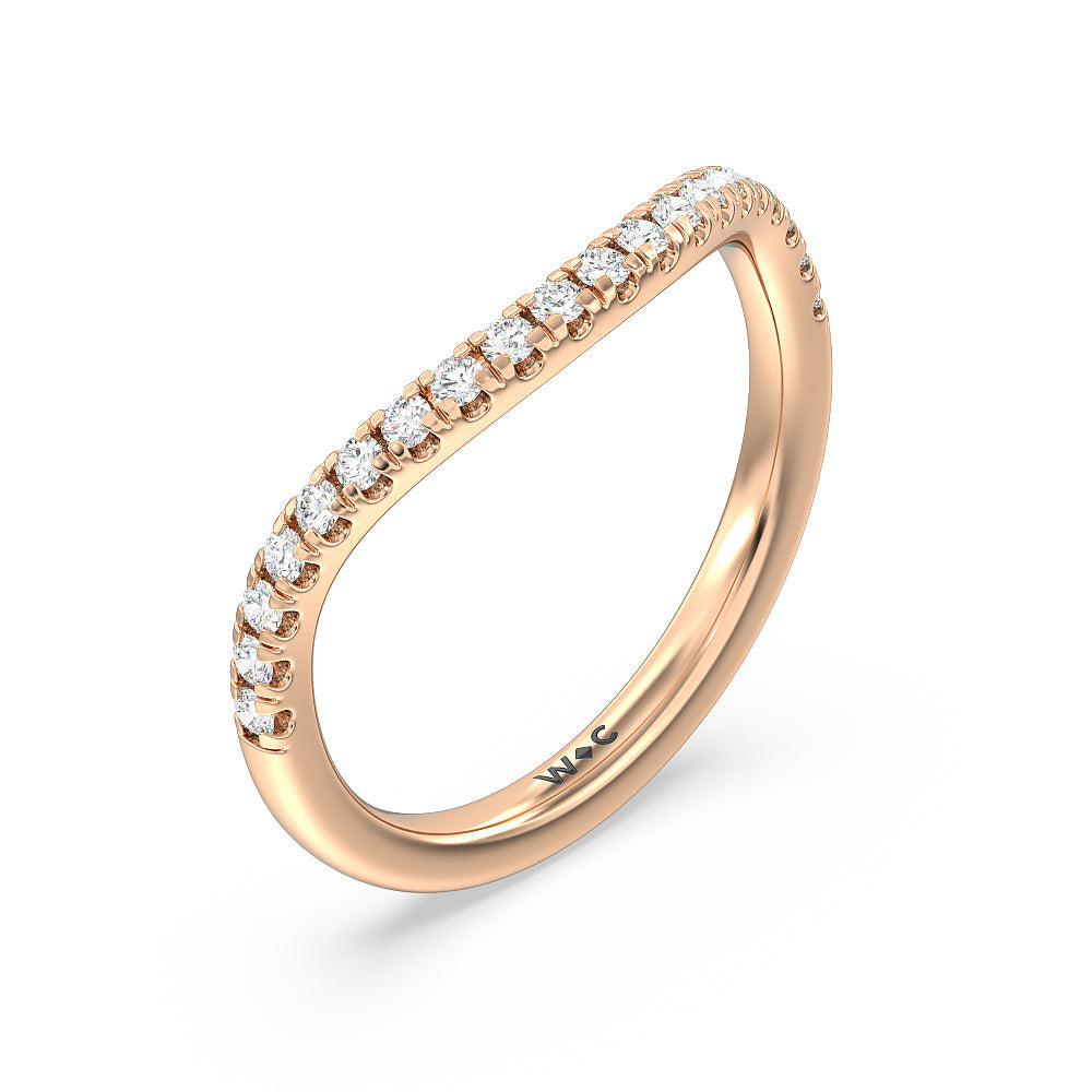 Side Stone Bridge Accent Wedding Band with 18KT Rose Gold Cut Diamond in 14KT Rose Gold view 2
