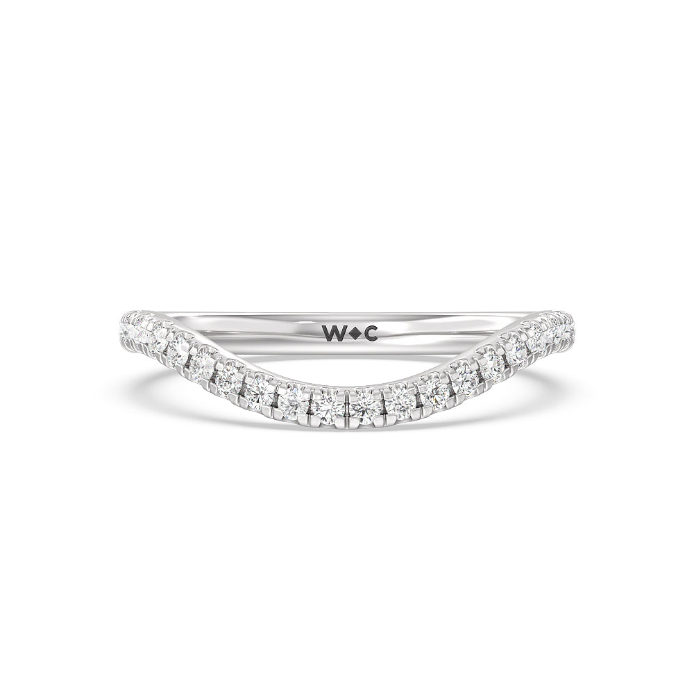 Side Stone Bridge Accent Wedding Band with Platinum Cut Diamond in 14KT Platinum view 1
