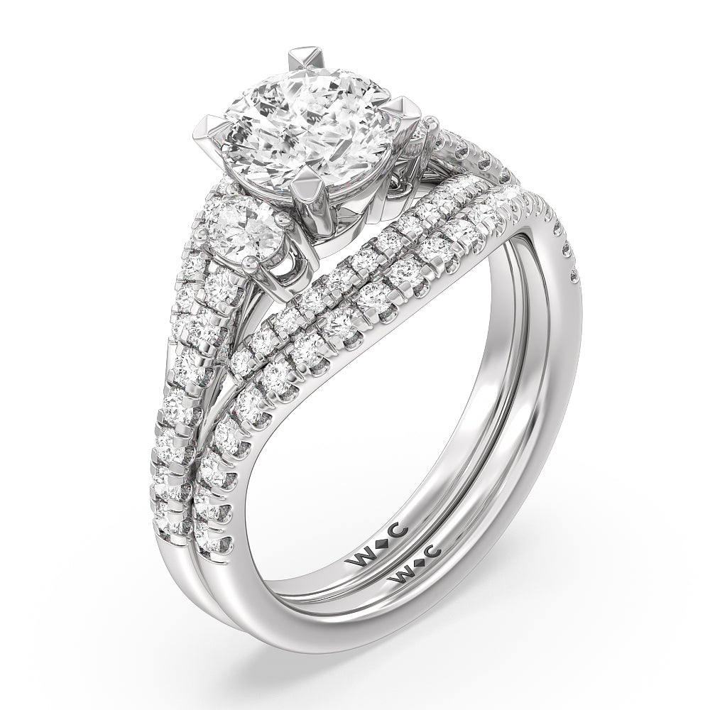 Side Stone Bridge Accent Wedding Band with Platinum Cut Diamond in 14KT Platinum view 3

