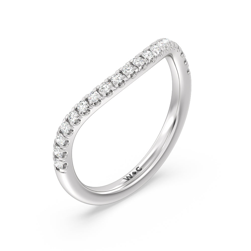 Side Stone Bridge Accent Wedding Band with Platinum Cut Diamond in 14KT Platinum view 2
