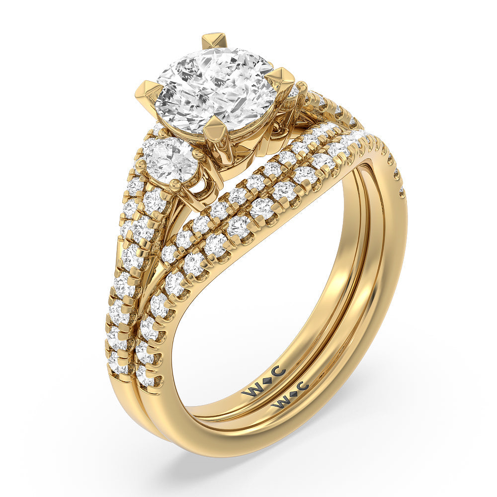 Side Stone Bridge Accent Wedding Band with 18KT Yellow Gold Cut Diamond in 14KT Yellow Gold view 3
