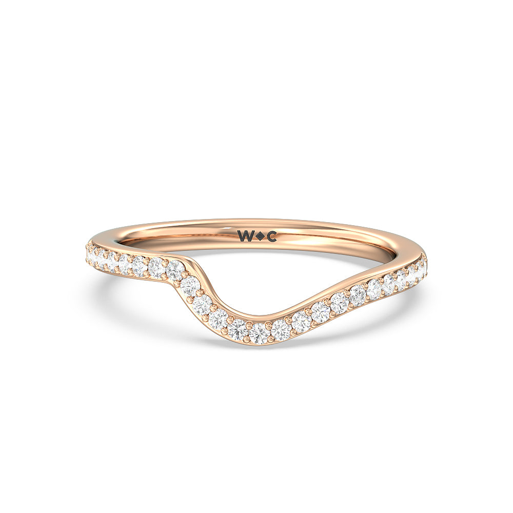 Crossover Arm Studded Shank Diamond Wedding Band with 18KT Rose Gold Cut Diamond in 14KT Rose Gold view 1
