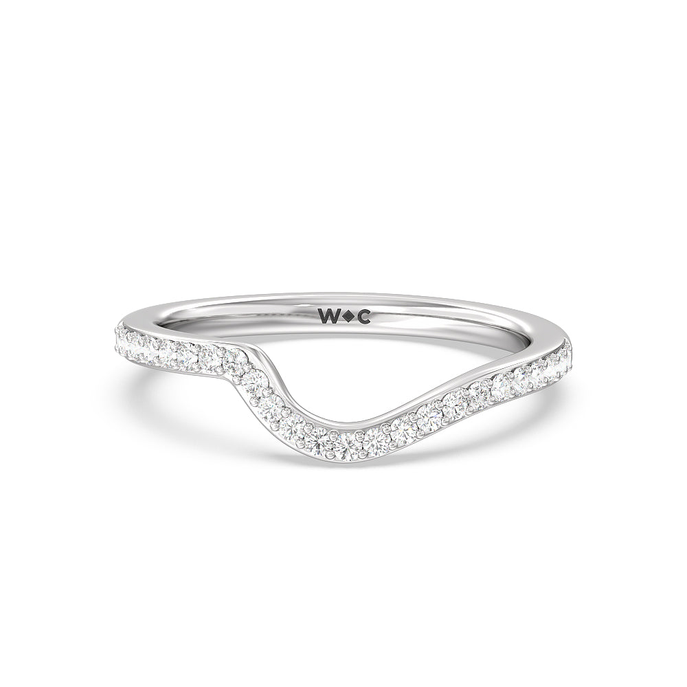 Crossover Arm Studded Shank Diamond Wedding Band with Platinum Cut Diamond in 14KT Platinum view 1
