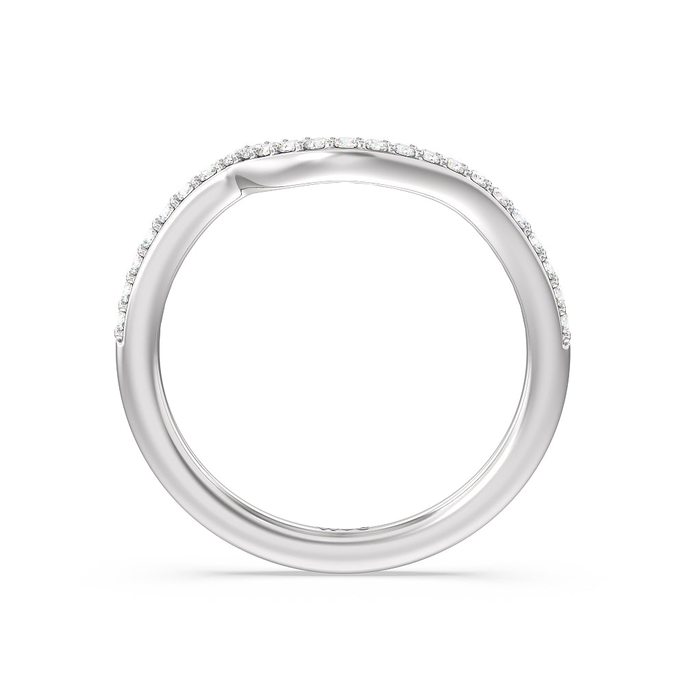 Crossover Arm Studded Shank Diamond Wedding Band with Platinum Cut Diamond in 14KT Platinum view 3
