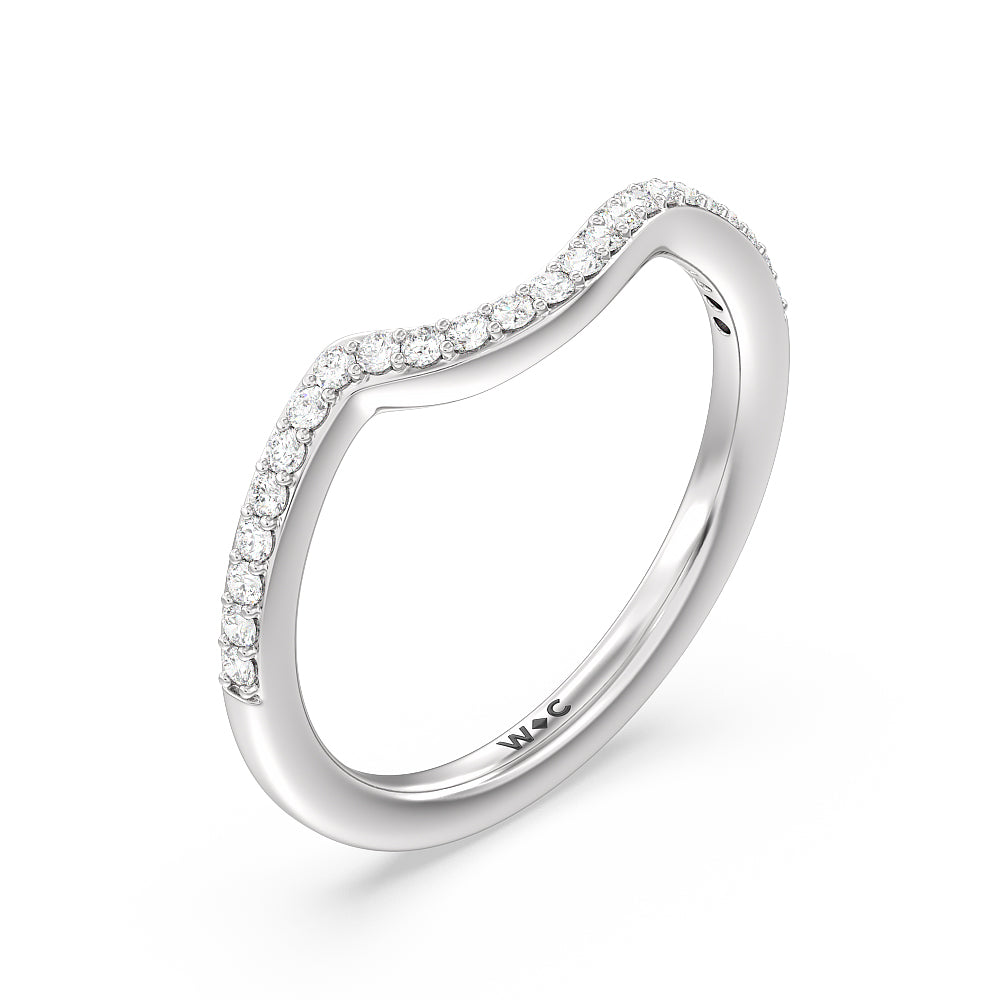 Crossover Arm Studded Shank Diamond Wedding Band with Platinum Cut Diamond in 14KT Platinum view 2
