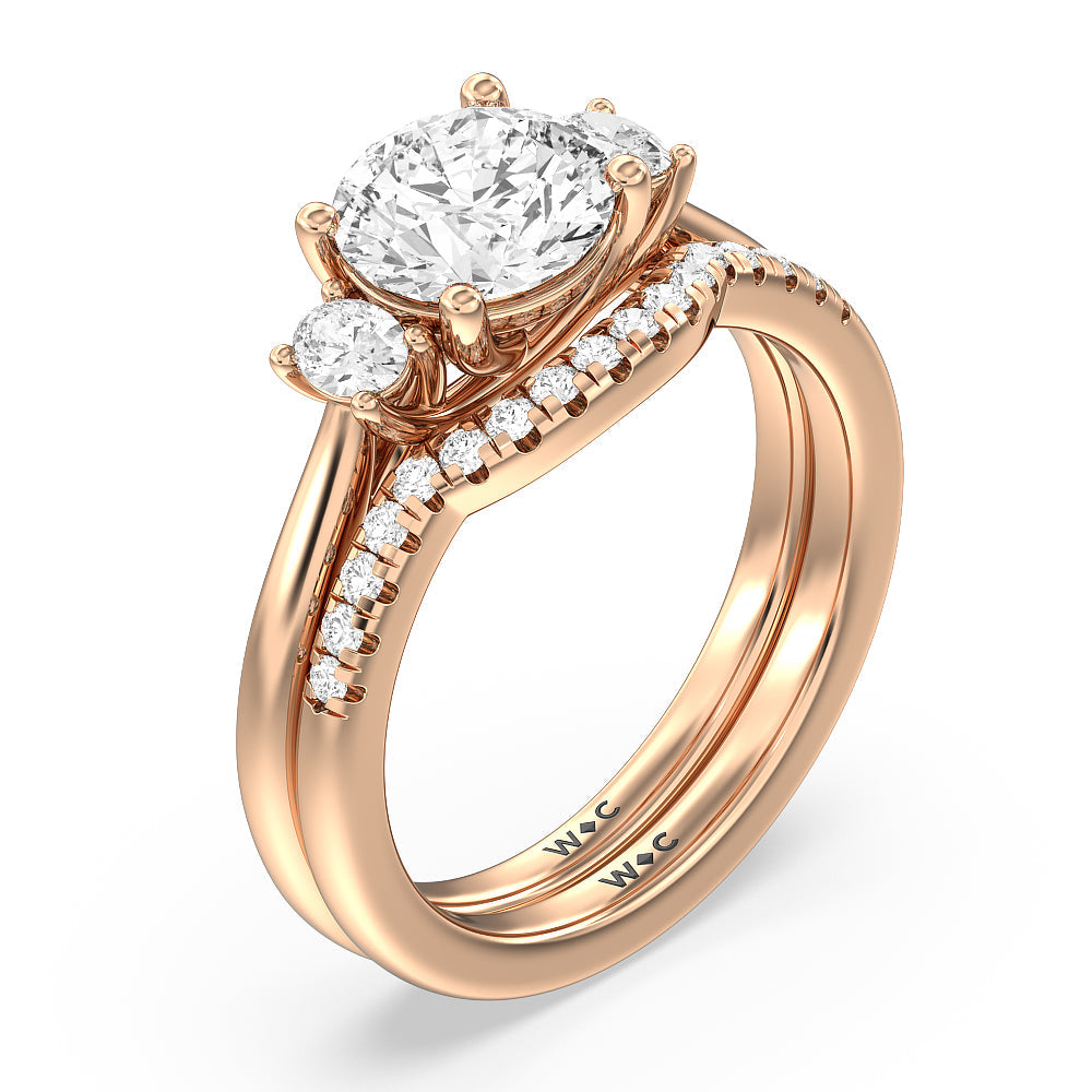 Classic Oval Side Stone In Trellis Basket Wedding Band with 18KT Rose Gold Cut Diamond in 14KT Rose Gold view 3
