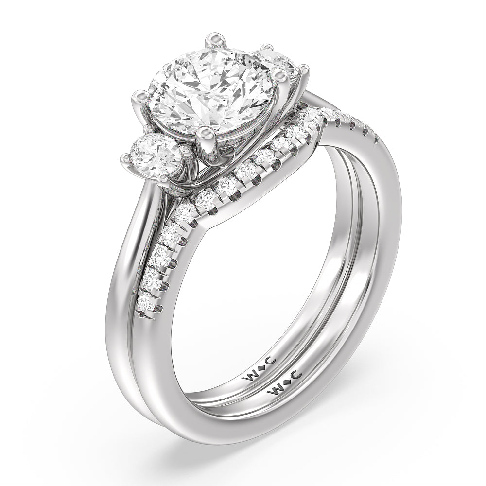 Classic Oval Side Stone In Trellis Basket Wedding Band with Platinum Cut Diamond in 14KT Platinum view 3
