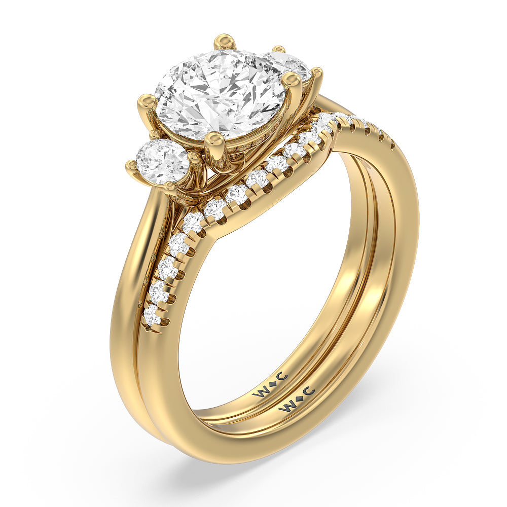 Classic Oval Side Stone In Trellis Basket Wedding Band with 18KT Yellow Gold Cut Diamond in 14KT Yellow Gold view 3
