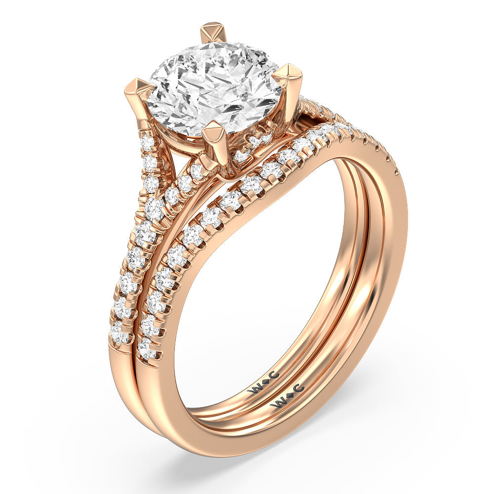 Studded Cathedral Split Shank Wedding Band with 18KT Rose Gold Cut Diamond in 14KT Rose Gold view 3
