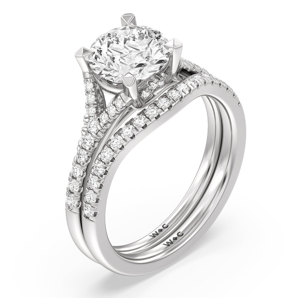 Studded Cathedral Split Shank Wedding Band with Platinum Cut Diamond in 14KT Platinum view 3
