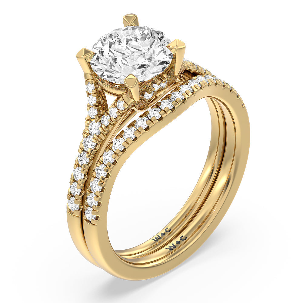 Studded Cathedral Split Shank Wedding Band with 18KT Yellow Gold Cut Diamond in 14KT Yellow Gold view 3
