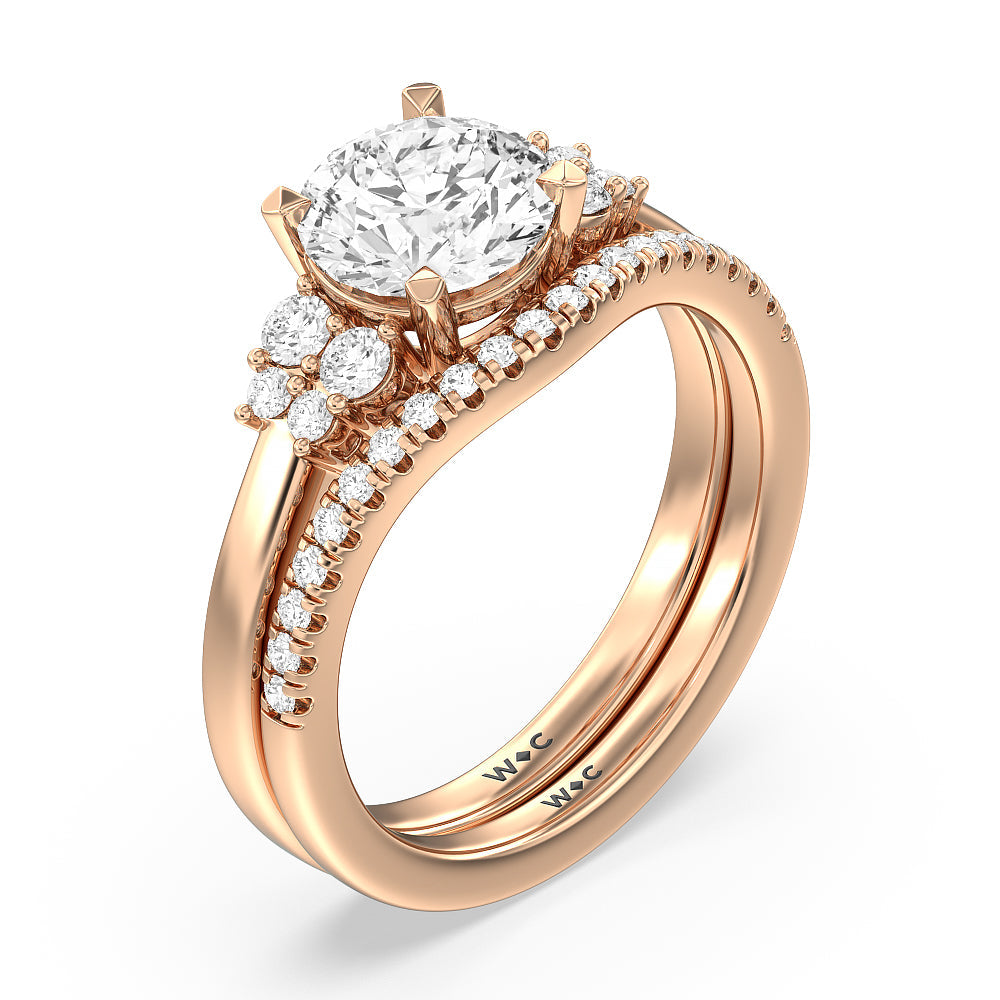 Tapering Side Diamond Accent Wedding Band with 18KT Rose Gold Cut Diamond in 14KT Rose Gold view 3
