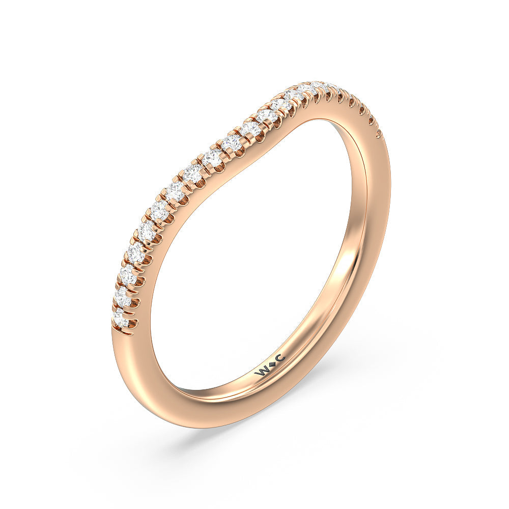 Tapering Side Diamond Accent Wedding Band with 18KT Rose Gold Cut Diamond in 14KT Rose Gold view 2
