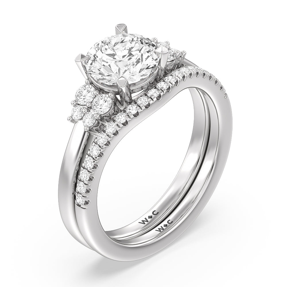 Tapering Side Diamond Accent Wedding Band with Platinum Cut Diamond in 14KT Platinum view 3

