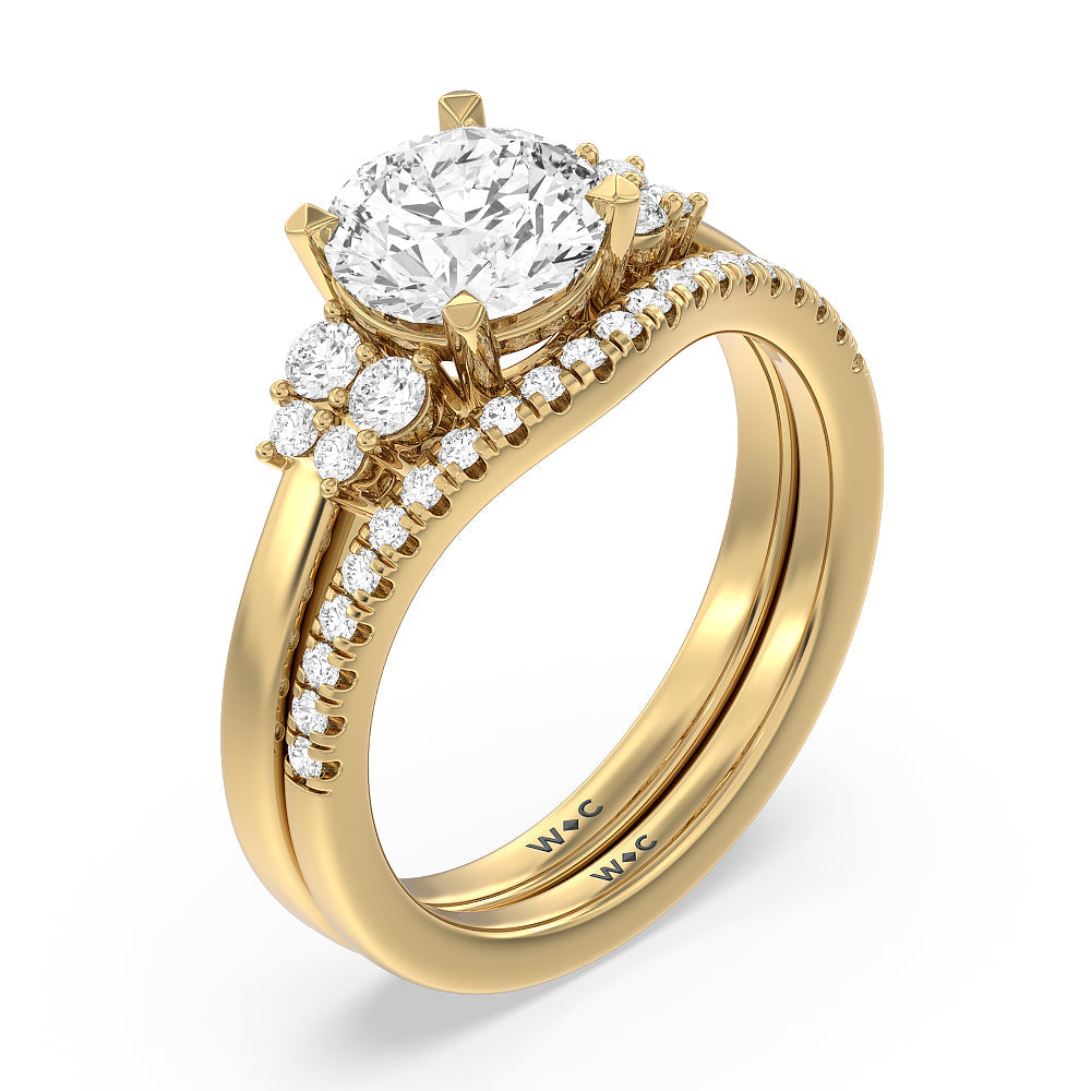 Tapering Side Diamond Accent Wedding Band with 18KT Yellow Gold Cut Diamond in 14KT Yellow Gold view 3
