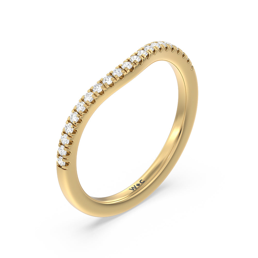 Tapering Side Diamond Accent Wedding Band with 18KT Yellow Gold Cut Diamond in 14KT Yellow Gold view 2
