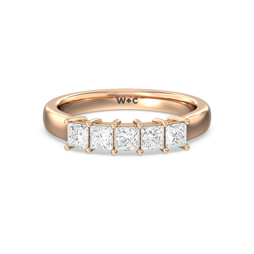 Five Stone Princess Cut Diamond Ring (F/G SI+) with 18KT Rose Gold / Natural / 1 Cut Diamond in 14KT Rose Gold / Natural / 1 view 1
