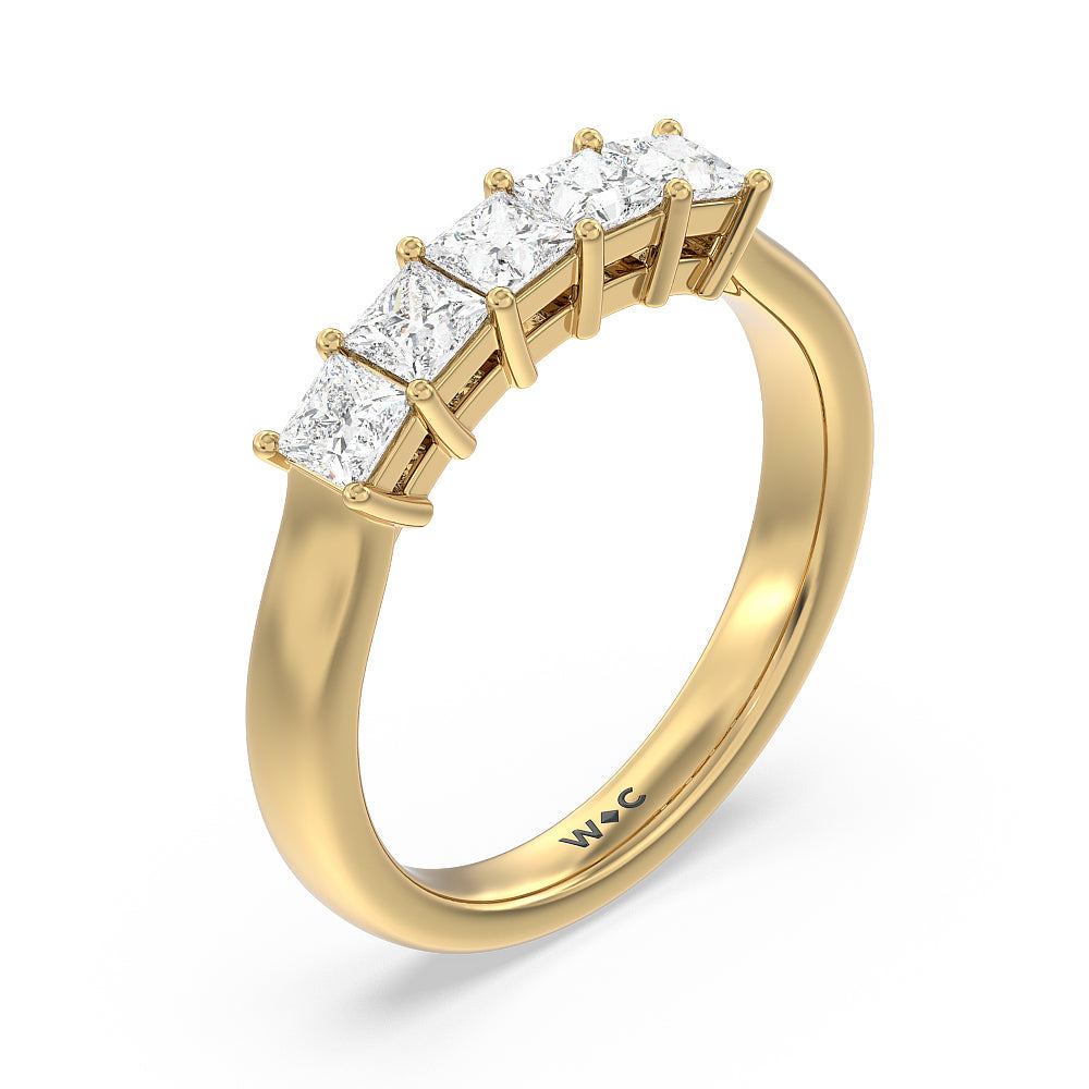 Five Stone Princess Cut Diamond Ring (F/G SI+) with 18KT Yellow Gold / Natural / 1 Cut Diamond in 14KT Yellow Gold / Natural / 1 view 3
